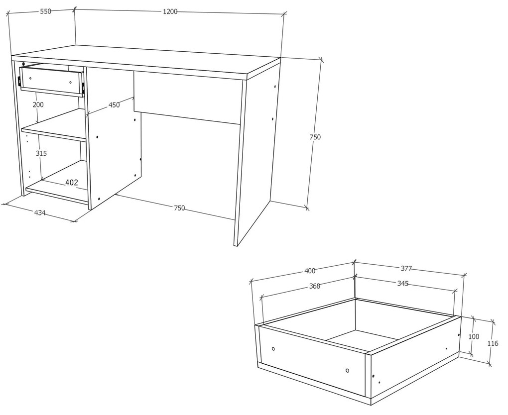 Birou haaus Uno, 1 Sertar, 1 Usa, Alb, 120 x 55 x 75 cm