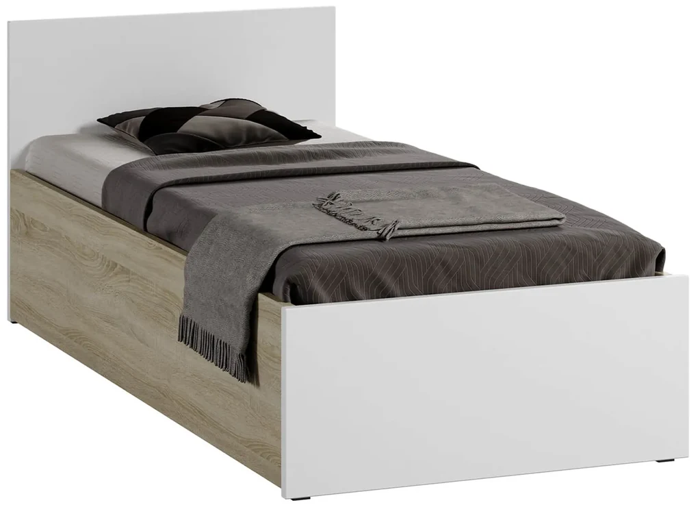 Pat 90x200 cu somieră DM1 alb/laturi de stejar sonoma