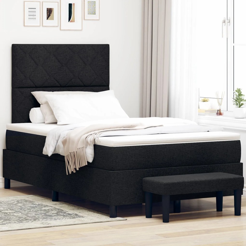 vidaXL Pat cu arcuri cu saltea și bancă negru 120x190 cm țesătură