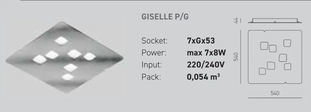 Plafoniera moderna GISELLE 54x54cm, alb, gri sau argintiu