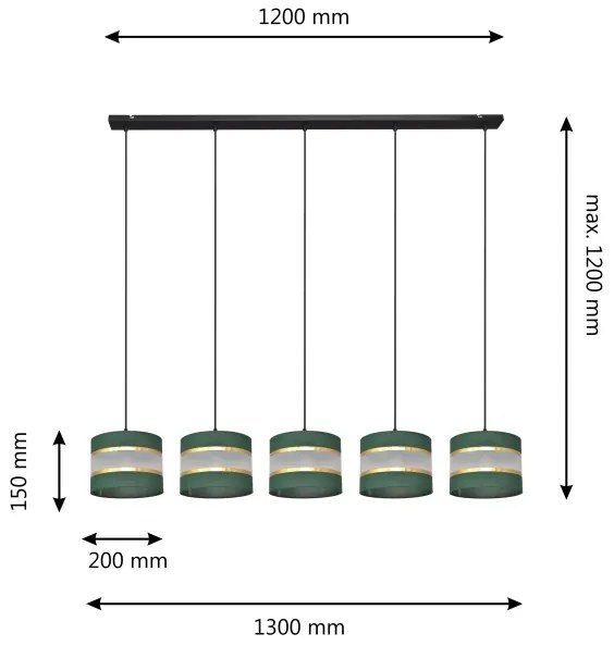Lustră pe cablu HELEN 5xE27/15W/230V verde/auriu