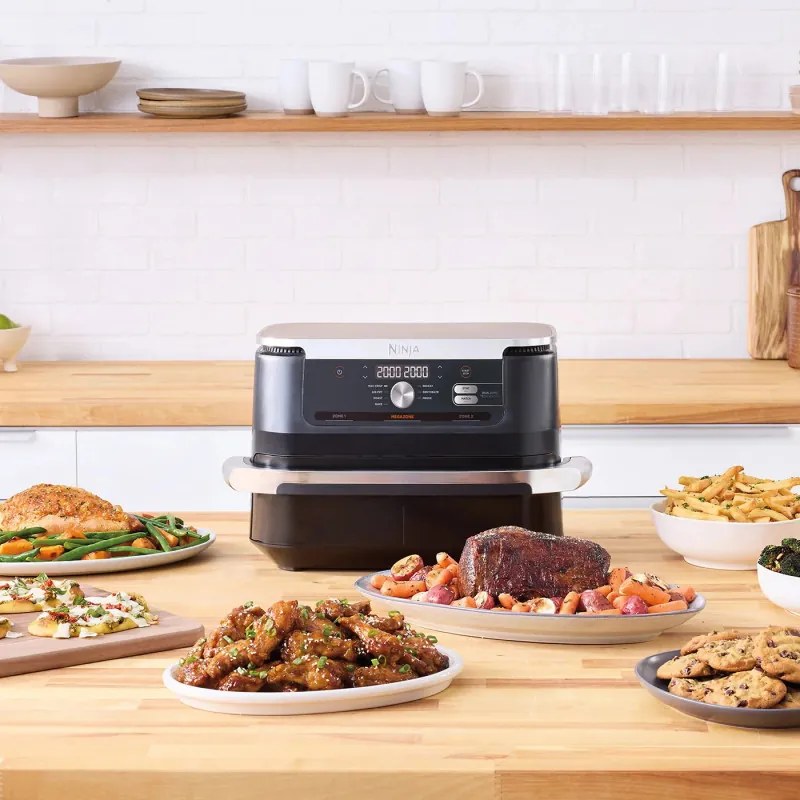 Friteuza dubla cu aer cald Ninja AF500EU, 10.4 L, 7 programe, Timer, Zone independente, Negru/Inox