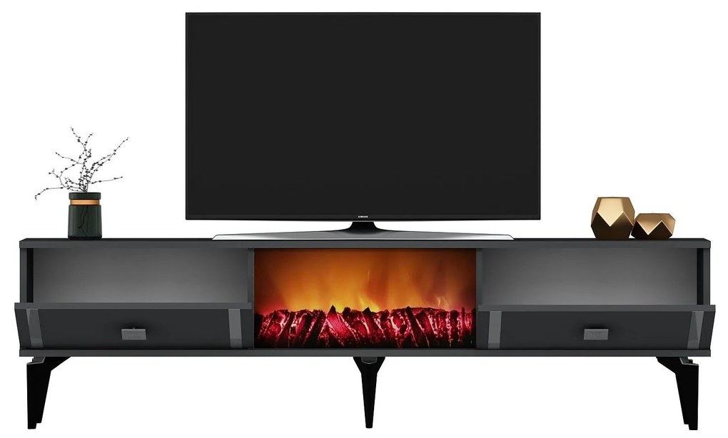 Masă TV/Dulap cu șemineu Tobuvu 2 (antracit + argintiu) . 1095520