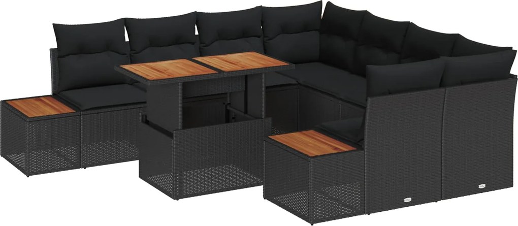vidaXL Set de masă pentru grădină cu pernă 9 pcs Negru și Maro