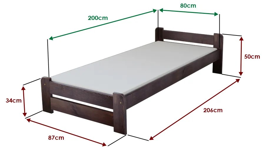 Pat Emily 80x200 cm, nuc Saltele: Cu saltele Somnia 18 cm, Somiera pat: Cu lamele curbate