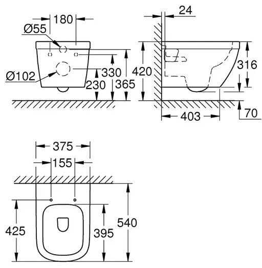 Vas WC suspendat Grohe Euro Ceramic alb lucios