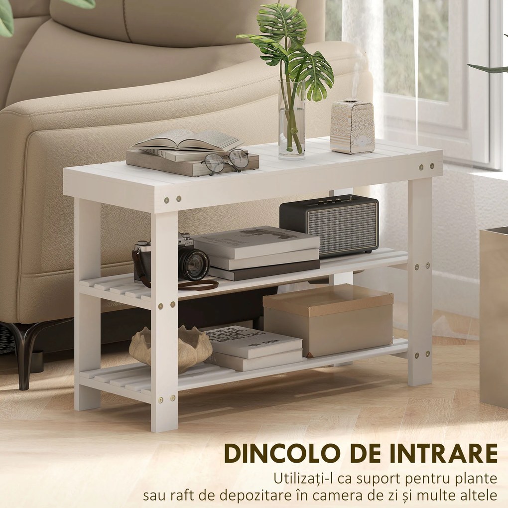HOMCOM Pantofar tip Băncuță pentru Hol cu 3 Niveluri, 70x28x45 cm, Lemn natural | Aosom Romania
