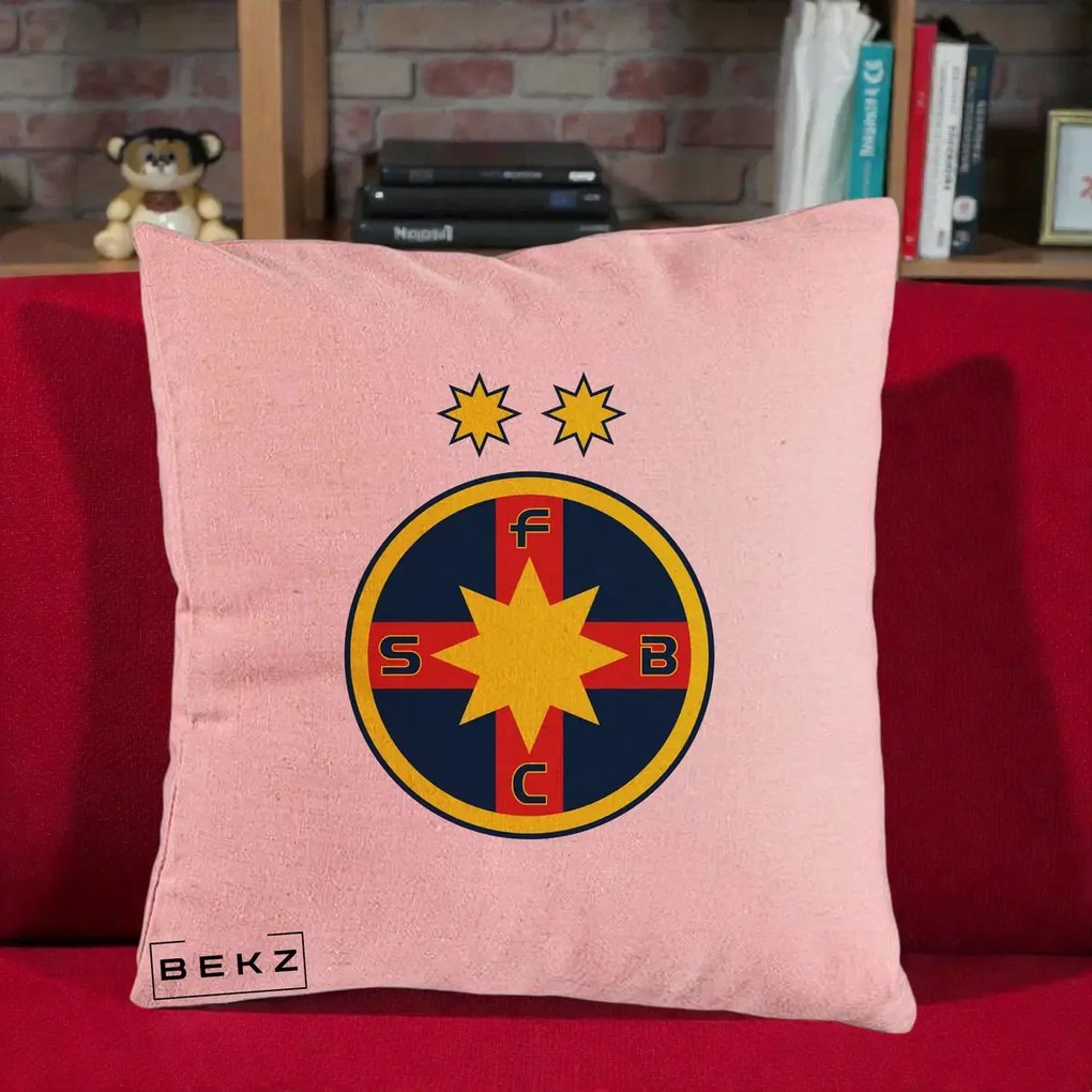 Perna Personalizata FCSB Fotbal Club Steaua Bucuresti, 40x40 cm, Roz, Husa Detasabila, Perna Inclusa, BEKZ®