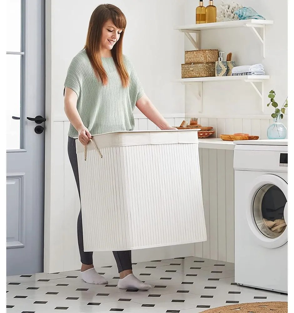 Jurhan Coș de rufe de bambus DORA, 150L, alb