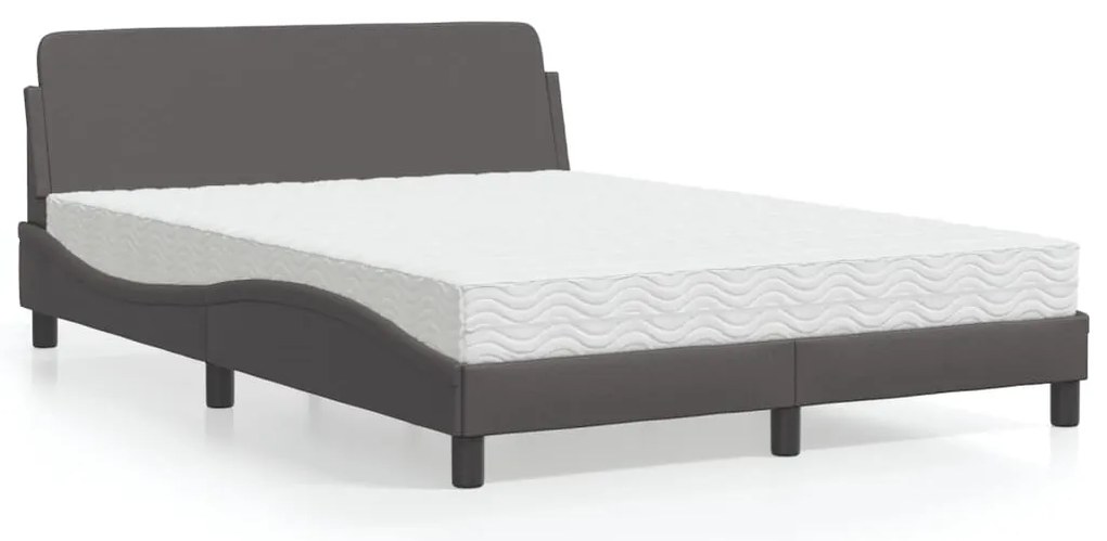 vidaXL Pat cu saltea, gri, 140x200 cm, piele ecologică