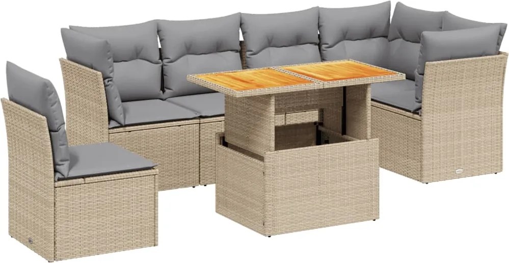 vidaXL Set canapele de grădină, 7 piese, cu perne, bej, poliratan