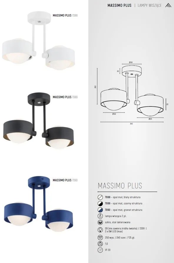 Plafoniera cu 2 spoturi design minimalist Massimo plus alb