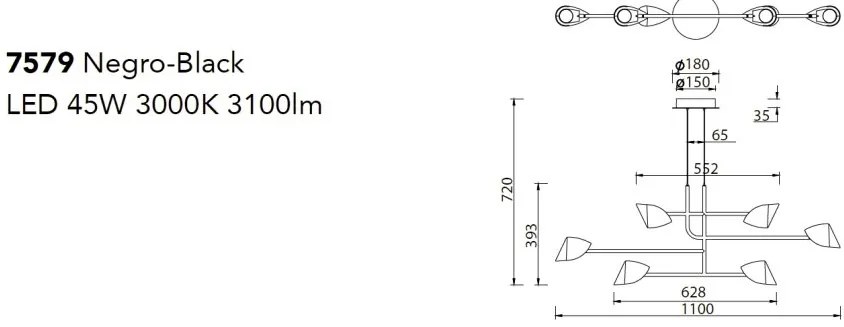 Lustra LED suspendata design modern CAPUCCINA 45W negru