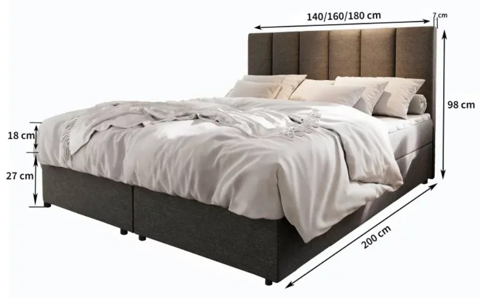 Pat tapițat boxspring MERALIS 140x200 cm bej Saltea: Saltea cu arcuri Bonell