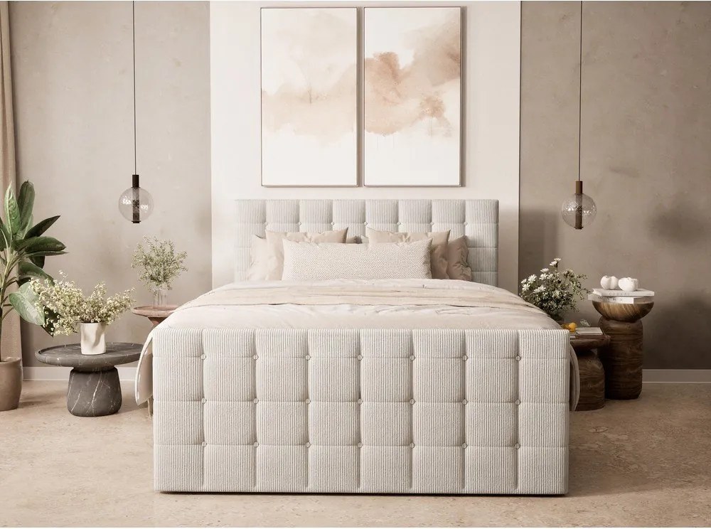 Pat boxspring crem cu spațiu de depozitare 180x200 cm Tasca – Maison de Rêve