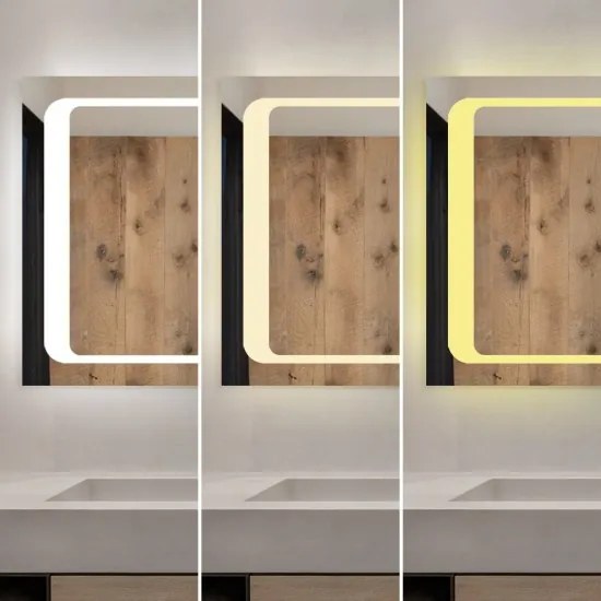 Oglindă Baie LED și Dezaburire Elit's Premium cu Senzor Touch, Lumina Rece, Caldă și Neutră, 90x65cm