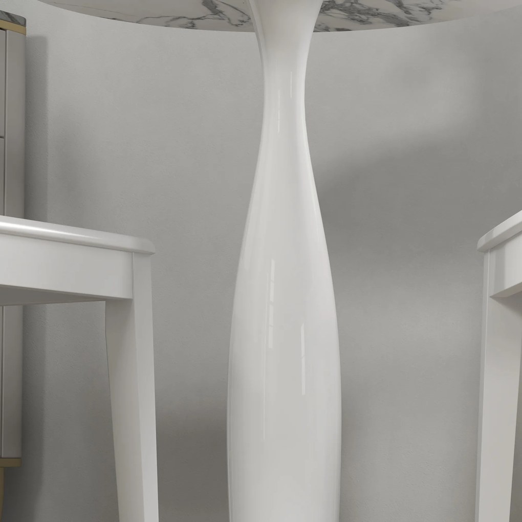 HOMCOM Masă rotundă, oțel vopsit electrostatic, MDF cu melamină, picioare antiderapante, 70 x 74 cm, Alb | Aosom Romania