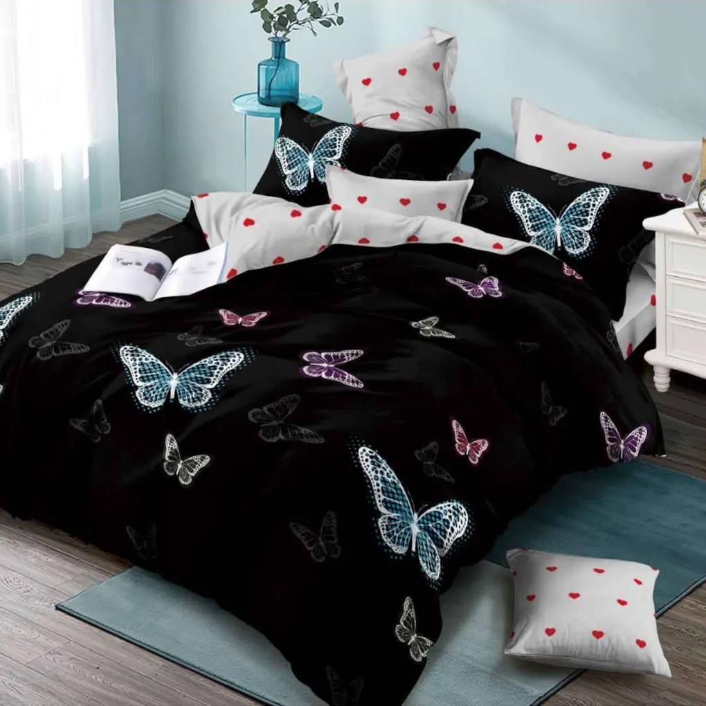 Lenjerie de pat dublu finet cu 6 piese, Ralex Pucioasa Love and Butterfly