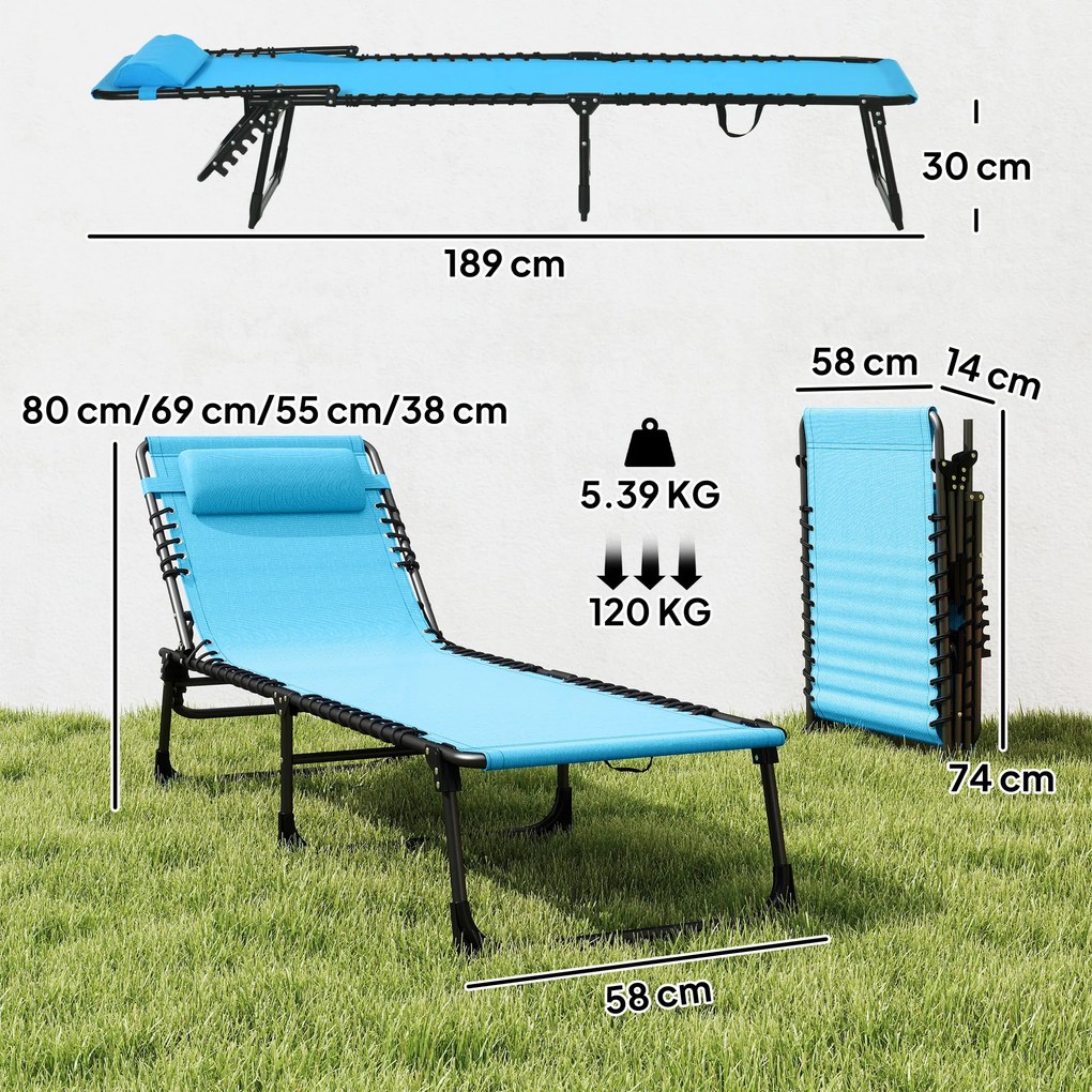 Outsunny Șezlong de Plajă Reclinabil în 3 Poziții - Alb Crem | Aosom Romania