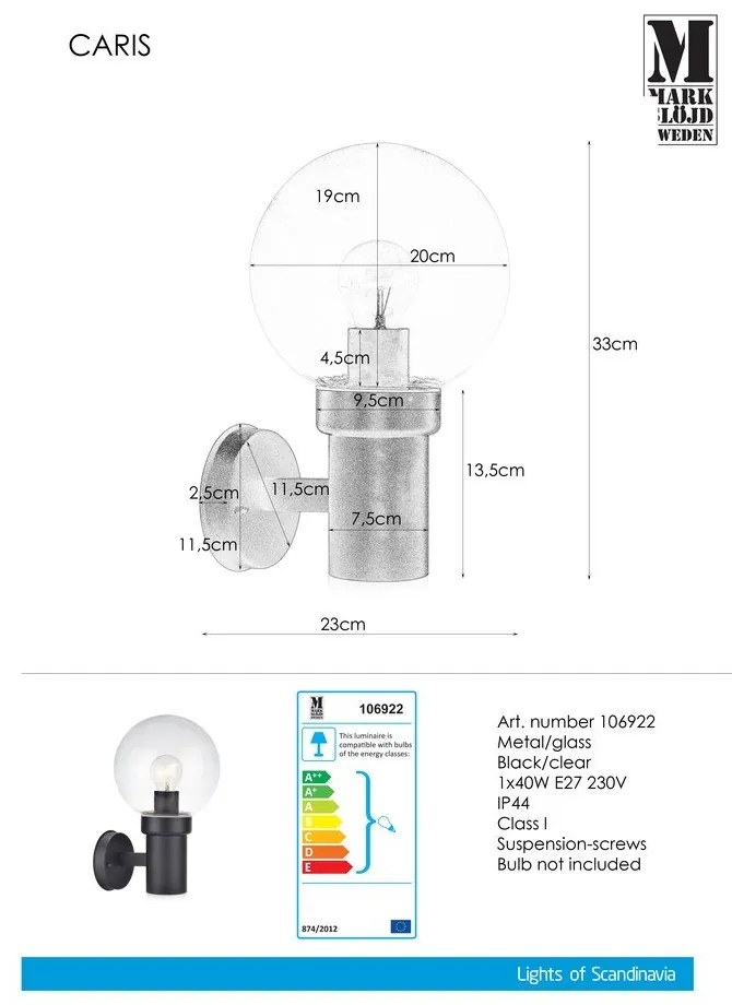 Aplică de perete Markslöjd Caris, negru