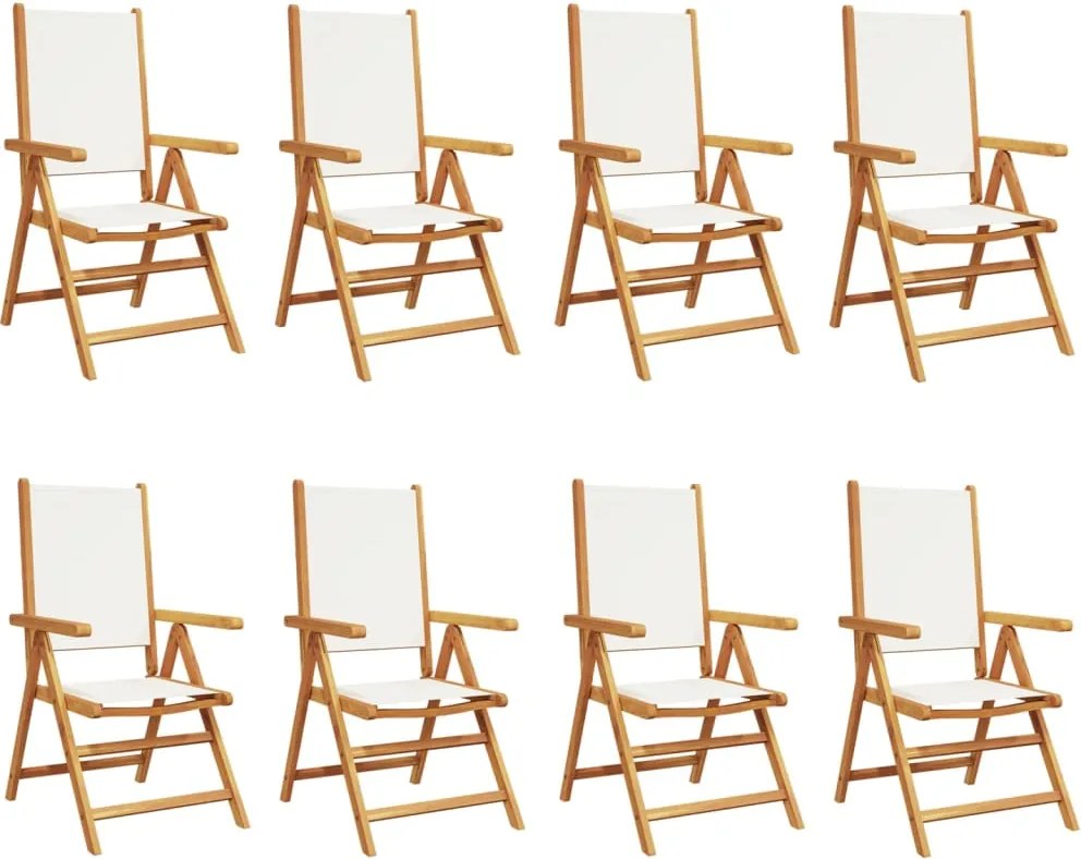 vidaXL Scaune de grădină rabatabile 8 buc., textil alb crem/lemn masiv