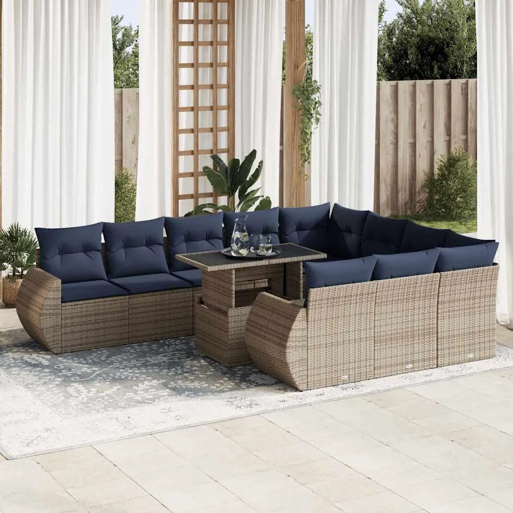vidaXL Set canapele grădină perne 11 piese, gri, poliratan/lemn acacia