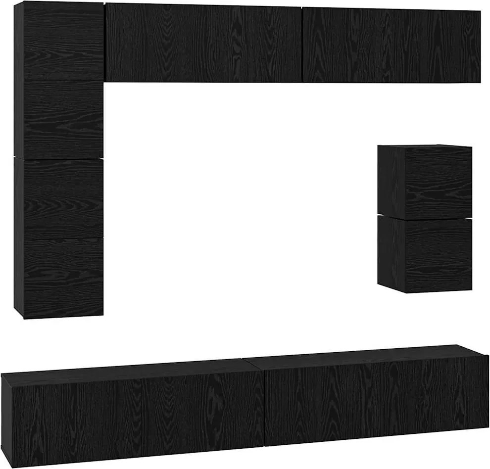 vidaXL Set comodă TV Pe perete 8 pcs Stejar Negru Lemn compozit