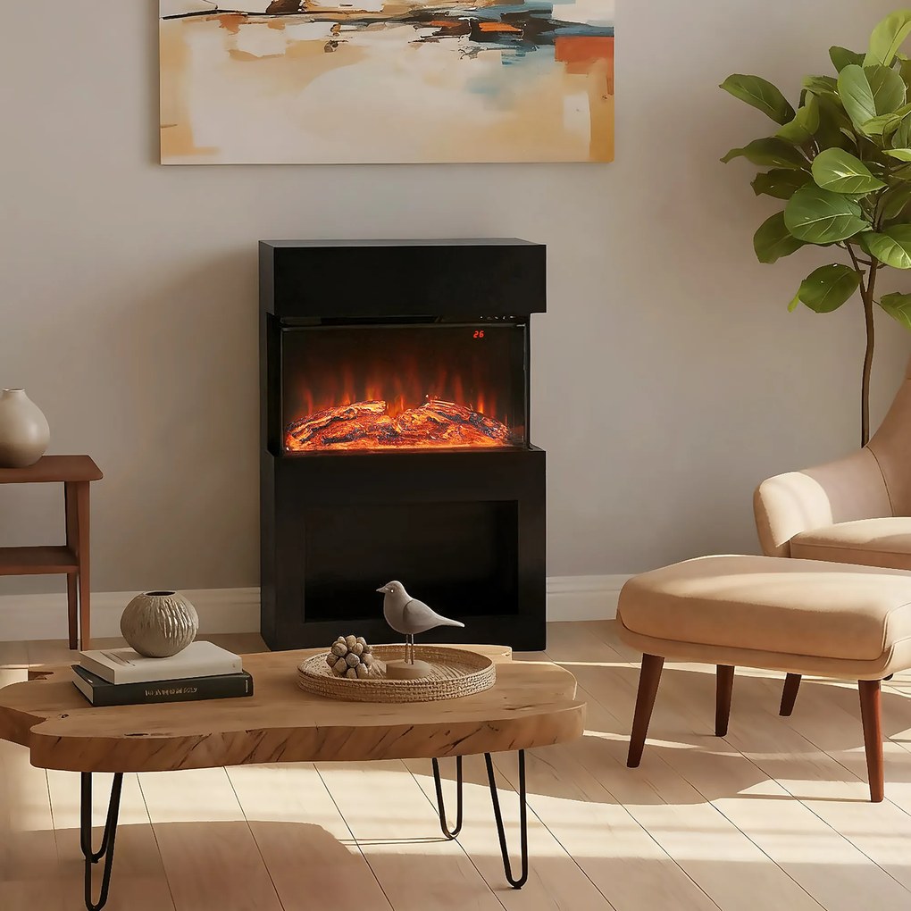 HOMCOM Șemineu electric cu efect de flacără colorată, 1000W/2000W și telecomandă | Aosom Romania