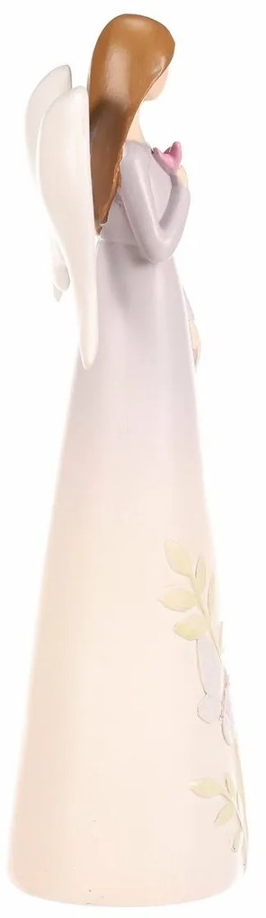 Decorațiune figurină înger cu flori, violet, 9 x 6x 21 cm, poliresină