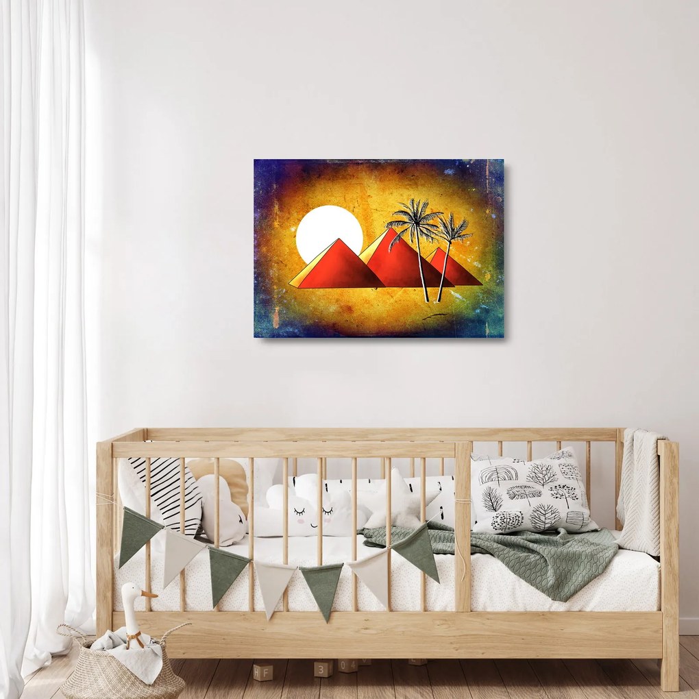 Tablou pe sticlă cu piramidele egiptene pictate (70x50 cm)
