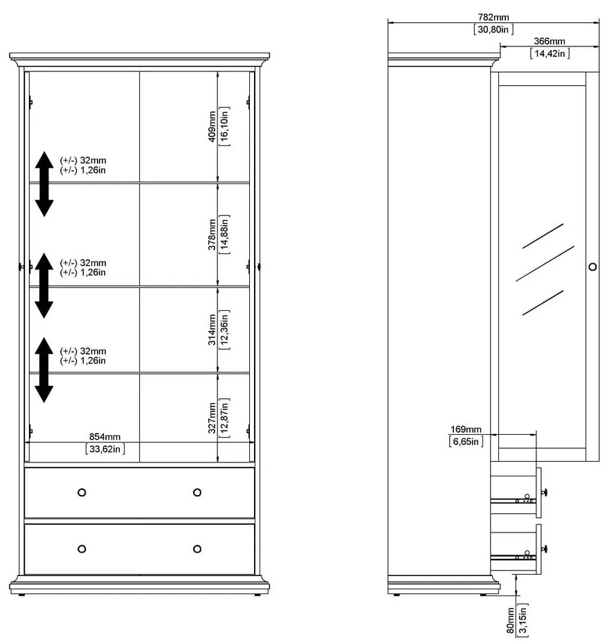 Vitrină gri 96x201 cm Paris – Tvilum