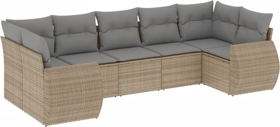 vidaXL Set canapele de grădină, 7 piese, cu perne, bej, poliratan
