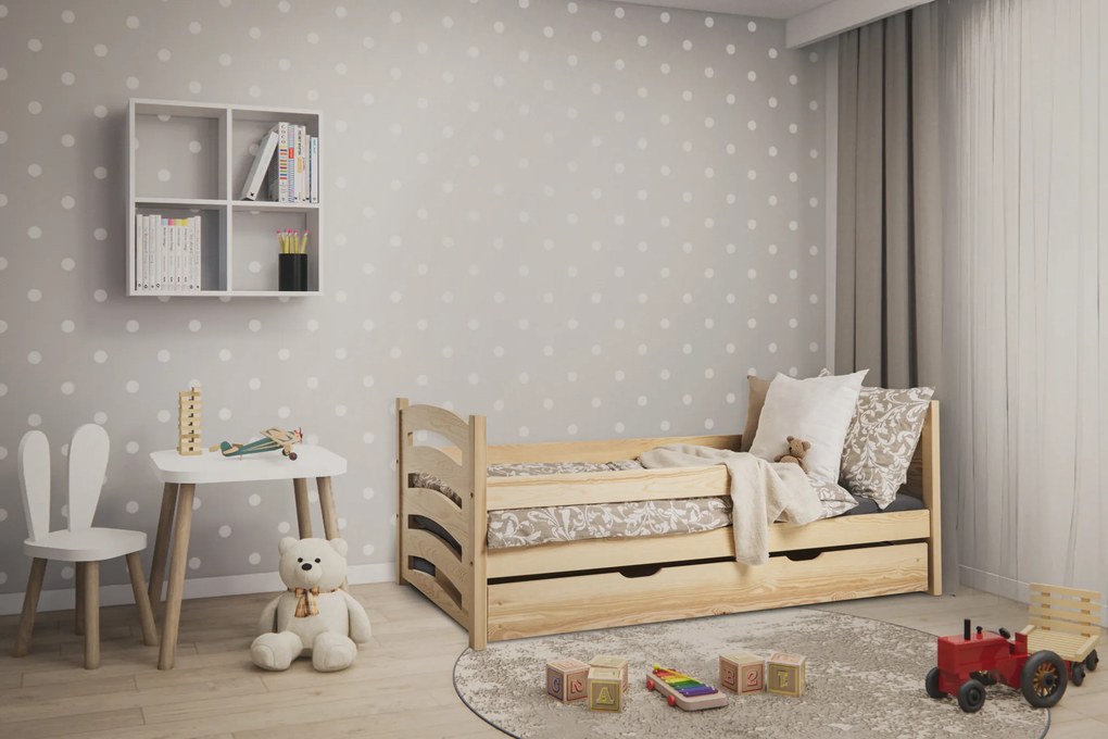 Pat pentru copii MELA 80 x 160 cm, pin Saltele: Saltea EASYSOFT 8 cm, Somiera pat: Fara somiera