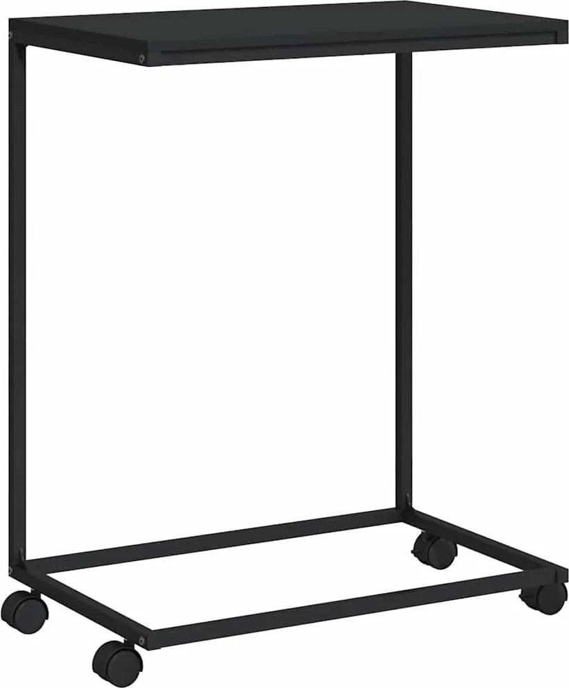 vidaXL Masă laterală cu roți, negru, 55x35x70 cm, lemn prelucrat