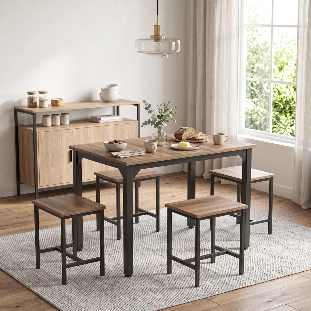 HOMCOM Set Masă Da Dining Extensibil 160 cm Cm, Negru Nuc | Aosom Romania