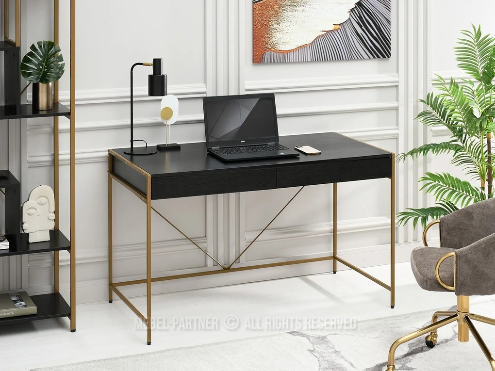Masă PC Unica (lemn negru + auriu). Promo -10%. 1109852