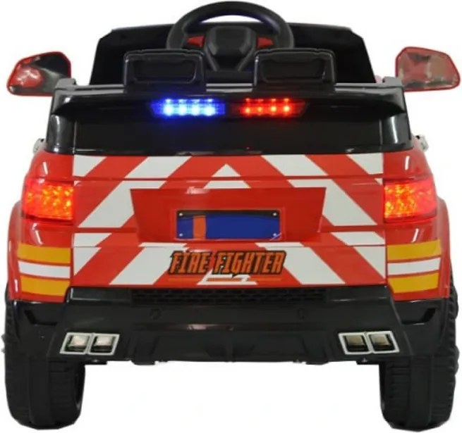 Masinuta Electrica de pompieri cu acumulator pentru copii NOVOKIDS™ Fire Squad SUV , Cu girofar fata/spate, Melodii si USB , 3-6 ani , Usi cu
