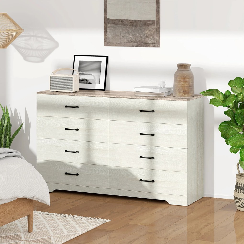 HOMCOM Comodă cu 8 Sertare pentru Dormitor, Modernă, cu Mânere, Spațioasă pentru Sufragerie, Cameră și Hol, 140x40x86 cm, Nuc și Gri Deschis | Aosom Romania