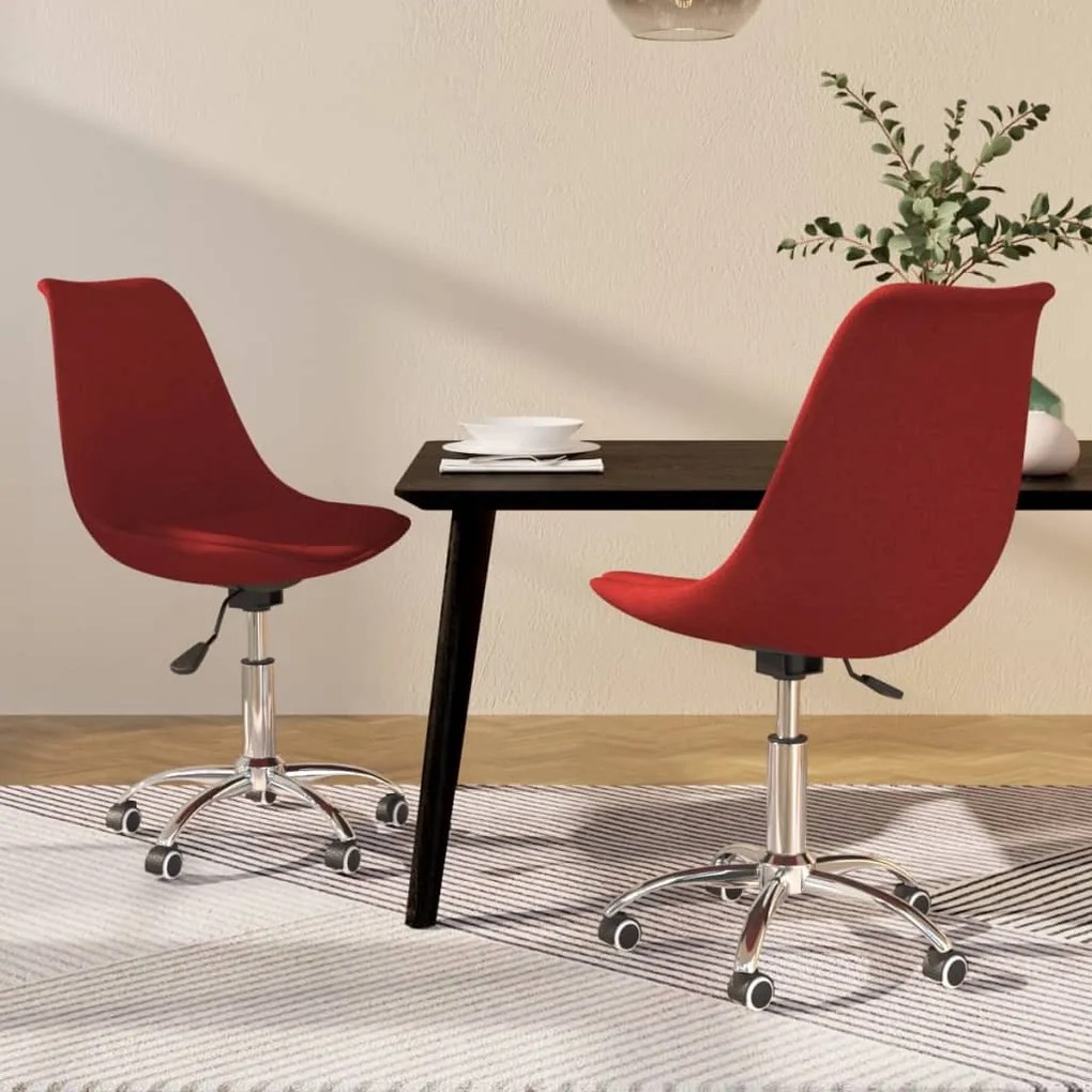 vidaXL Scaune de bucătărie pivotante, 2 buc., roșu vin, textil