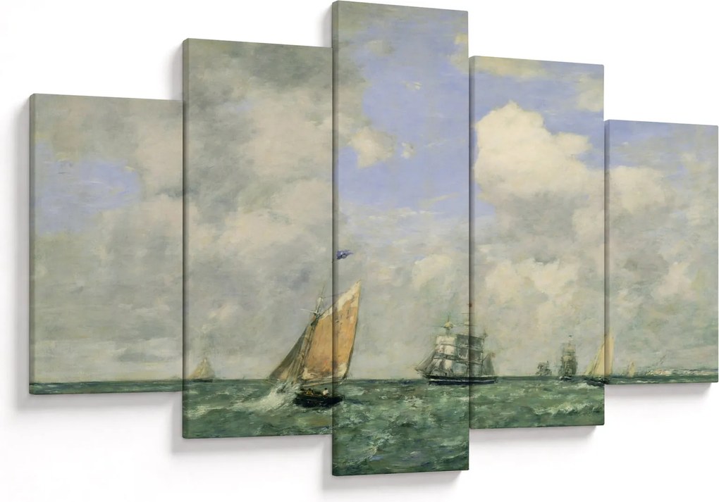 Tablou - Eugène Boudin, Ships and Sailing Boats Leaving Le Havre, reproducere (150x105 cm)