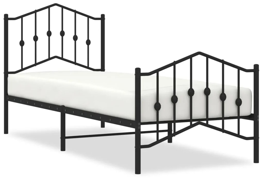 373800 vidaXL Cadru pat metalic cu tăblii de cap/picioare  negru, 90x200 cm