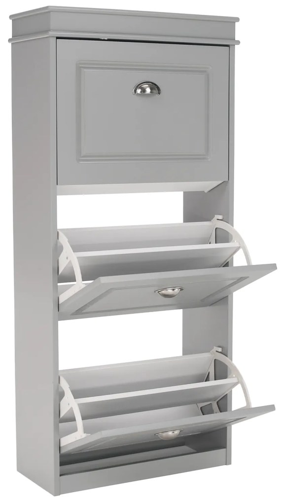 Pantofar, 3 usi compartimente duble, gri, mdf gri