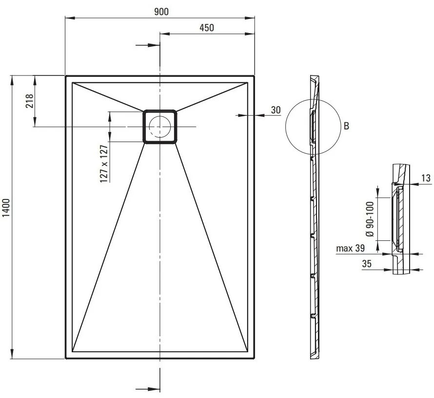 Cadita de dus Deante Correo gri metalic 90x140 cm