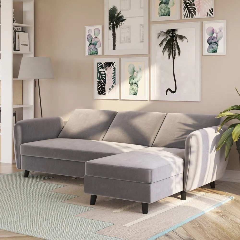 Colțar gri extensibil cu tapițerie din catifea Perry – Støraa