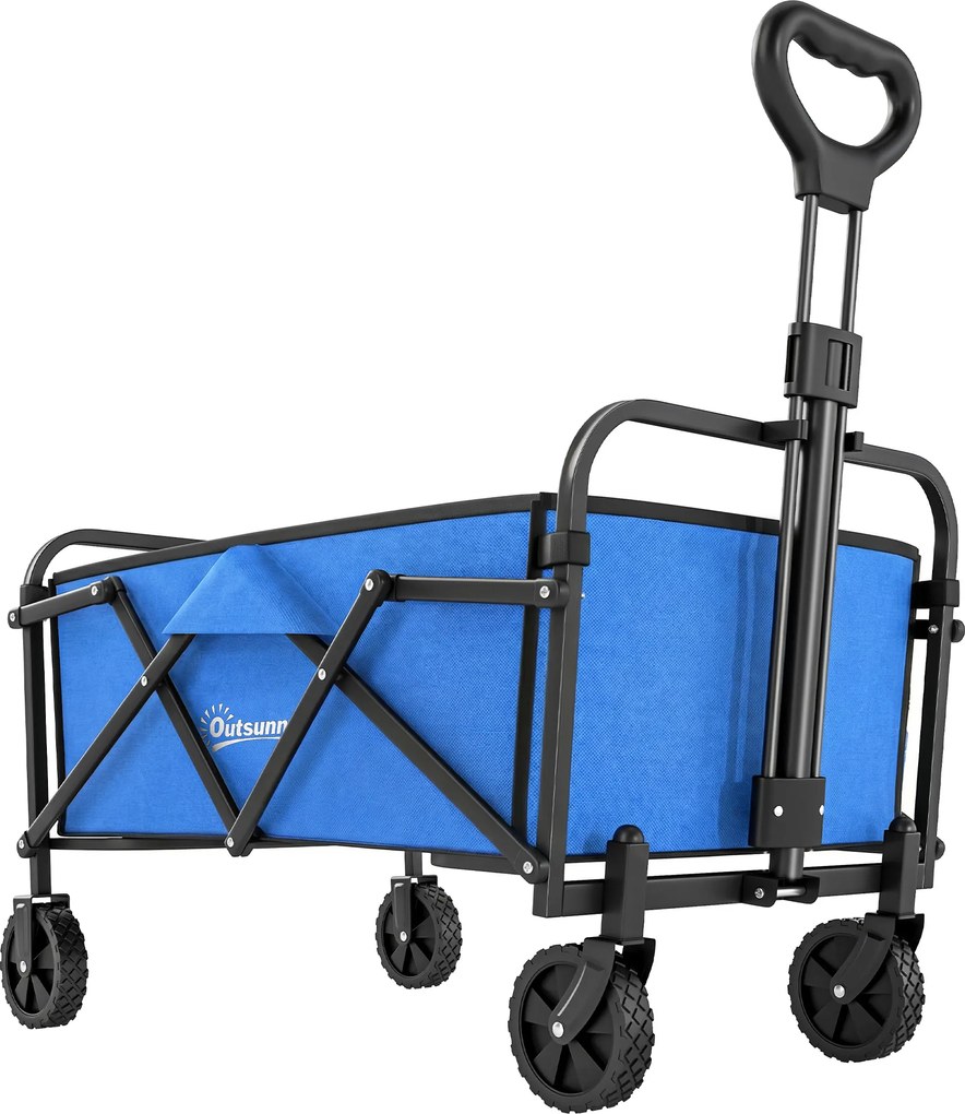 Outsunny Cărucior de grădină pliabil cu roţi mâner reglabil sarcină 68 kg pentru campanie cumpărături 81x45x89 cm albastru | Aosom Romania