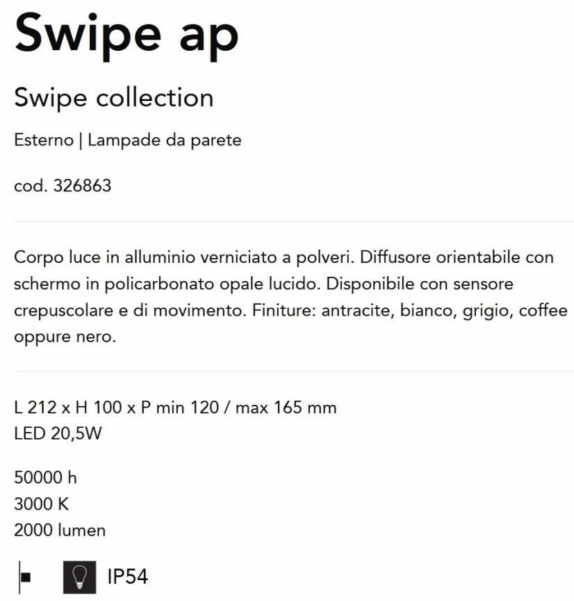 Aplica LED orientabila pentru exterior IP54 Swipe ap gri