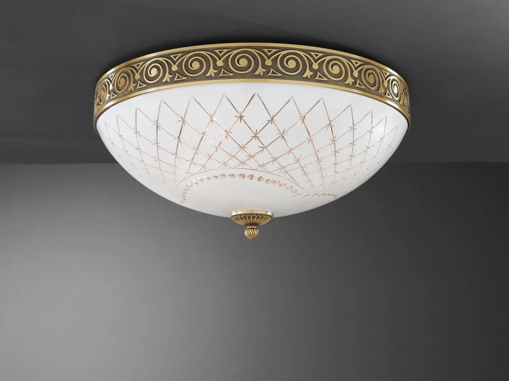 Plafoniera clasic design italian din alama, sticla 7002 RA-PL. 7002/4