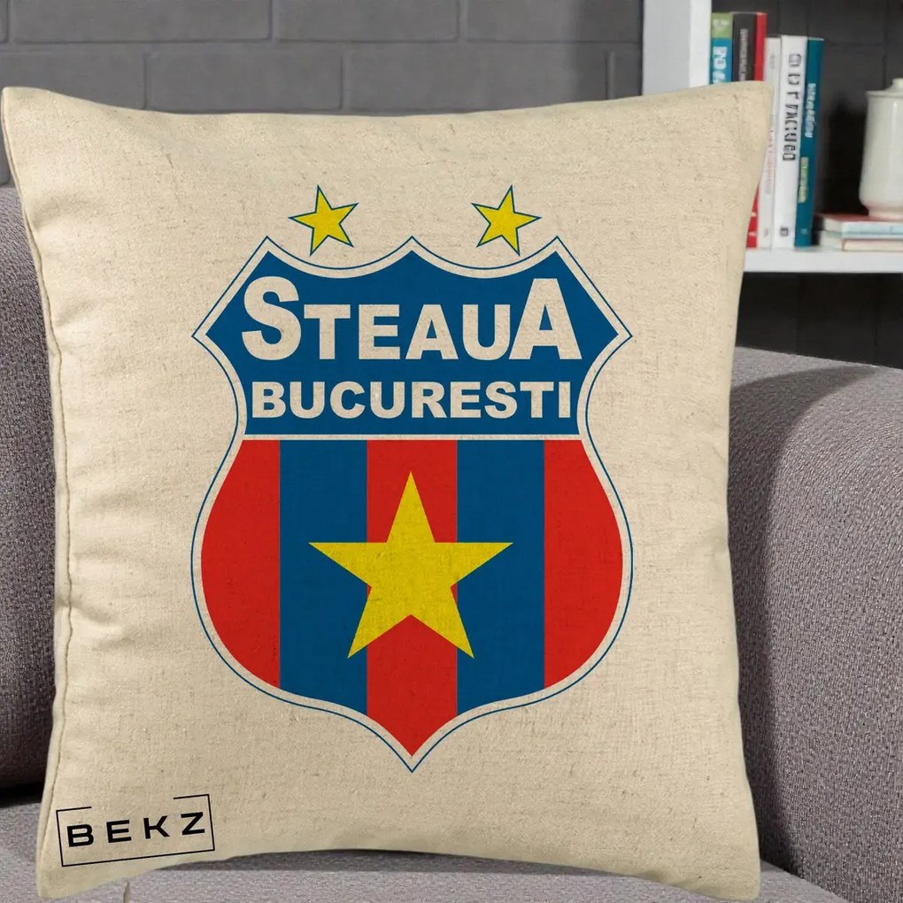 Perna Personalizata Steaua Bucuresti Fotbal, 40x40 cm, Bej, Husa Detasabila, Perna Inclusa, BEKZ®