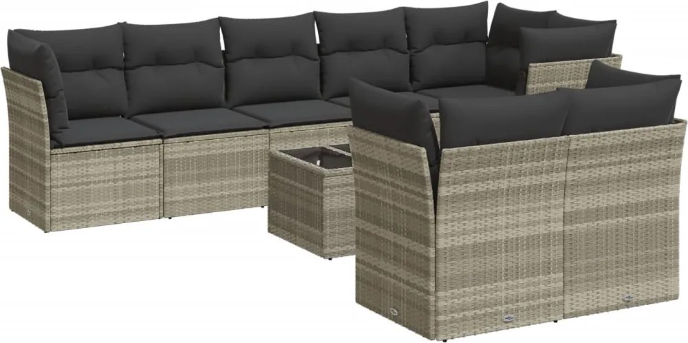 vidaXL Set canapele de grădină cu perne, 9 piese gri deschis poliratan