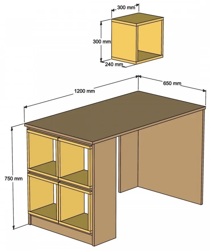 Set Birou de Studiu si Raft, PAL Melaminat, Box, Nuc / Albastru Petrol